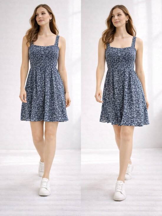 Abercrombie & Fitch Women's Blue Floral Smocked Mini Dress Size LT 36318 - Picture 2 of 10